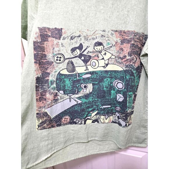 Green Graphic Print Short Sleeve Linen -Shirt XX-Large - Picture 3 of 6